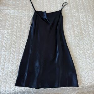 Babaton Navy-Black Satin Slip Mini Dress